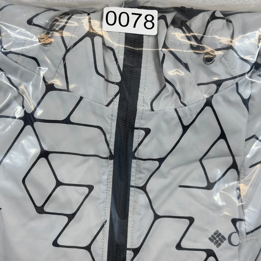 Columbia Windbreaker Jacket XL White Black Geometric Print Colorblock Full Zip